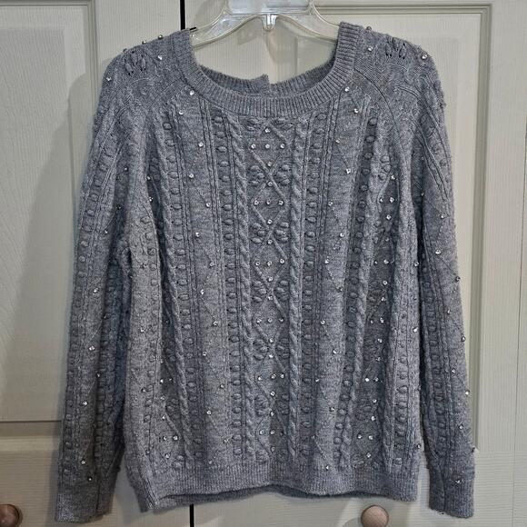 Another Love Carlotta Cable Knit Rhinestone Glam Button-Back Grey XL Dark Gray - Picture 10 of 10